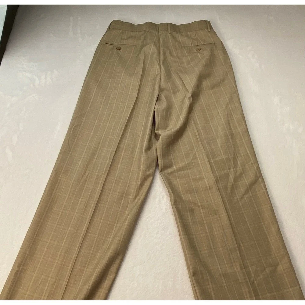 Giorgio Fiorelli Mens Tan Plaid Pleated Wide Leg Dress Pants 62016 Size 34 NWT‎